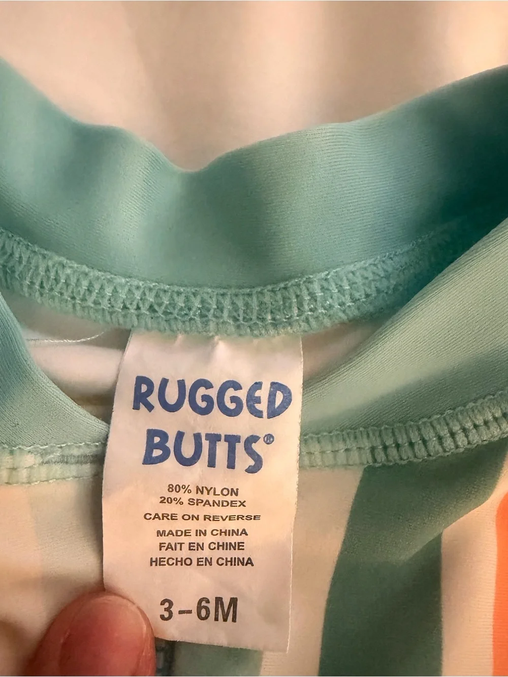 Rugged Butts Kids Front-Zip Rashguard Sunsuit in Aqua with Multi Stripes